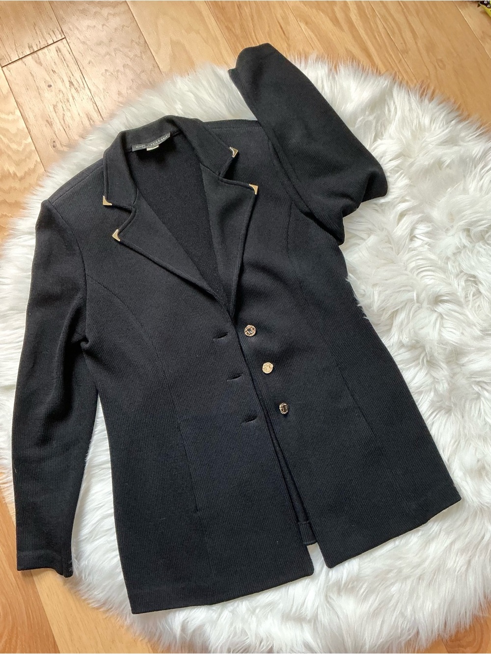 St. John Collection Black Blazer with Gold Trim & Buttons Size 4